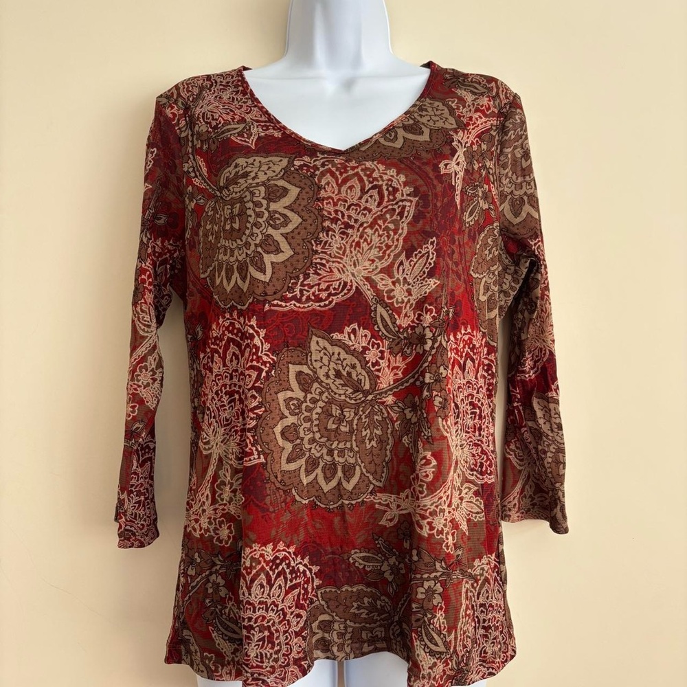Croft & Barrow Red and Brown Floral Blouse